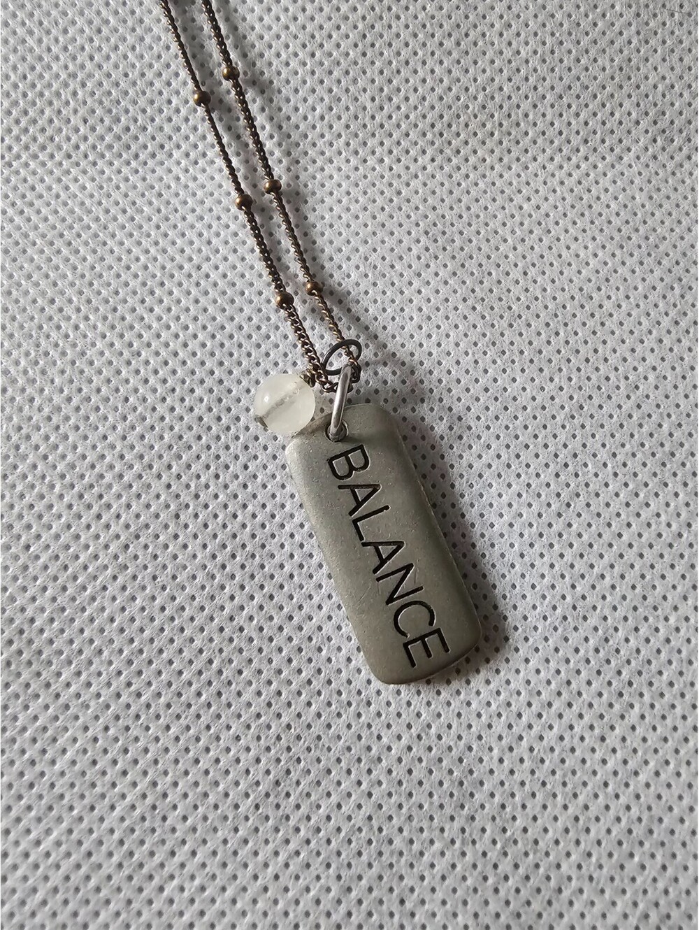 Balance Charm Necklace Beaded Chain Crystal Accent Inspirational Jewelry